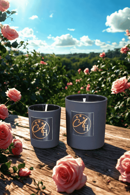 Bougie Elegance parfum Rose - pot en verre noir au design minimaliste